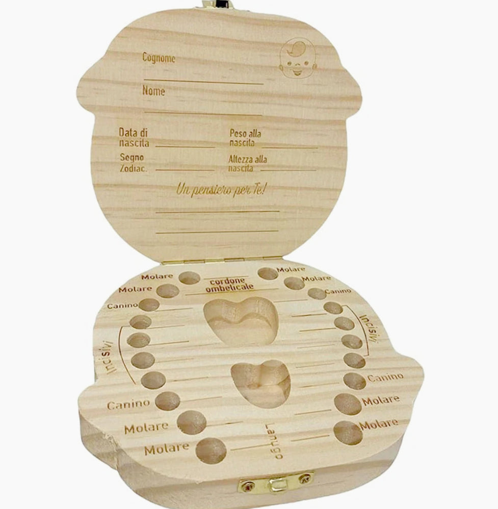 Scatoletta porta dentini ombelico in legno per maschietto - ambraled