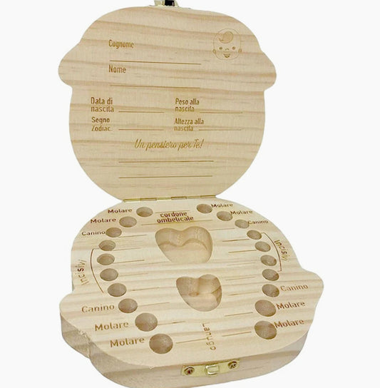 Scatoletta porta dentini ombelico in legno per maschietto - ambraled