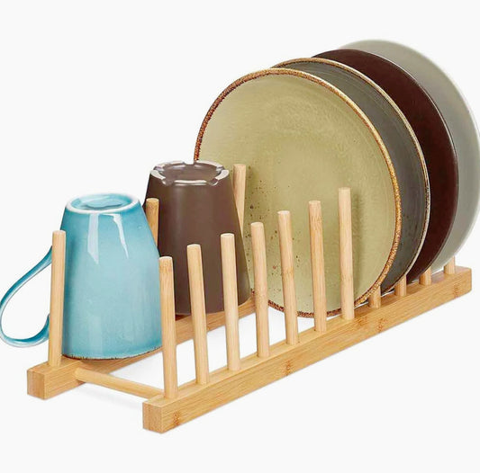 Set 2 portapiatti in legno per piatti e bicchieri, 6 posti, scolapiatti - ambraled