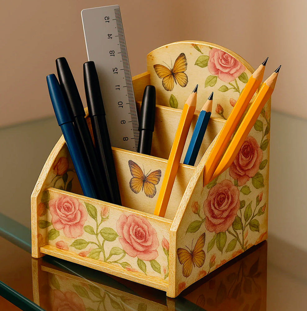 Portapenne in legno 3 scomparti – Perfetto per decoupage e decorazione - ambraled