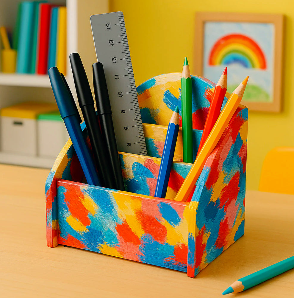 Portapenne in legno 3 scomparti – Perfetto per decoupage e decorazione - ambraled