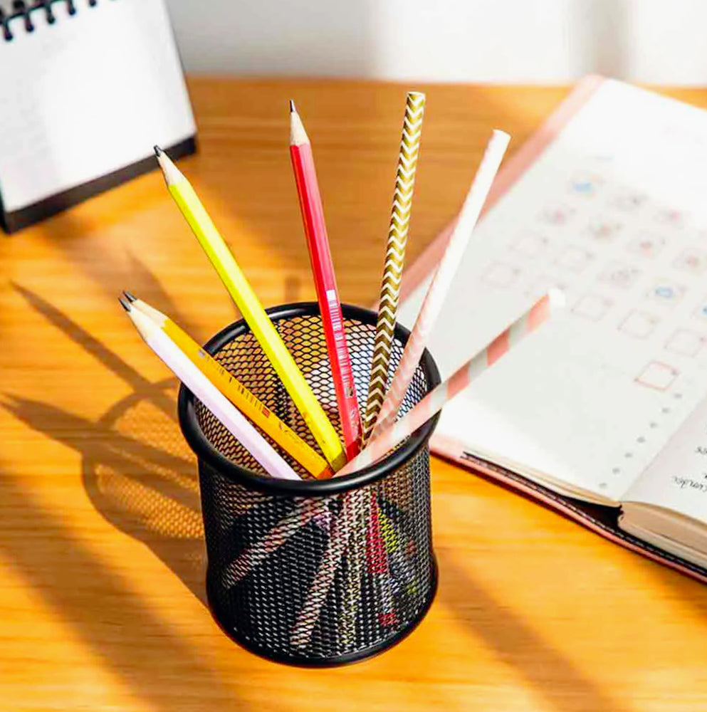 Portapenne in metallo nero – Organizer rotondo per scrivania - ambraled