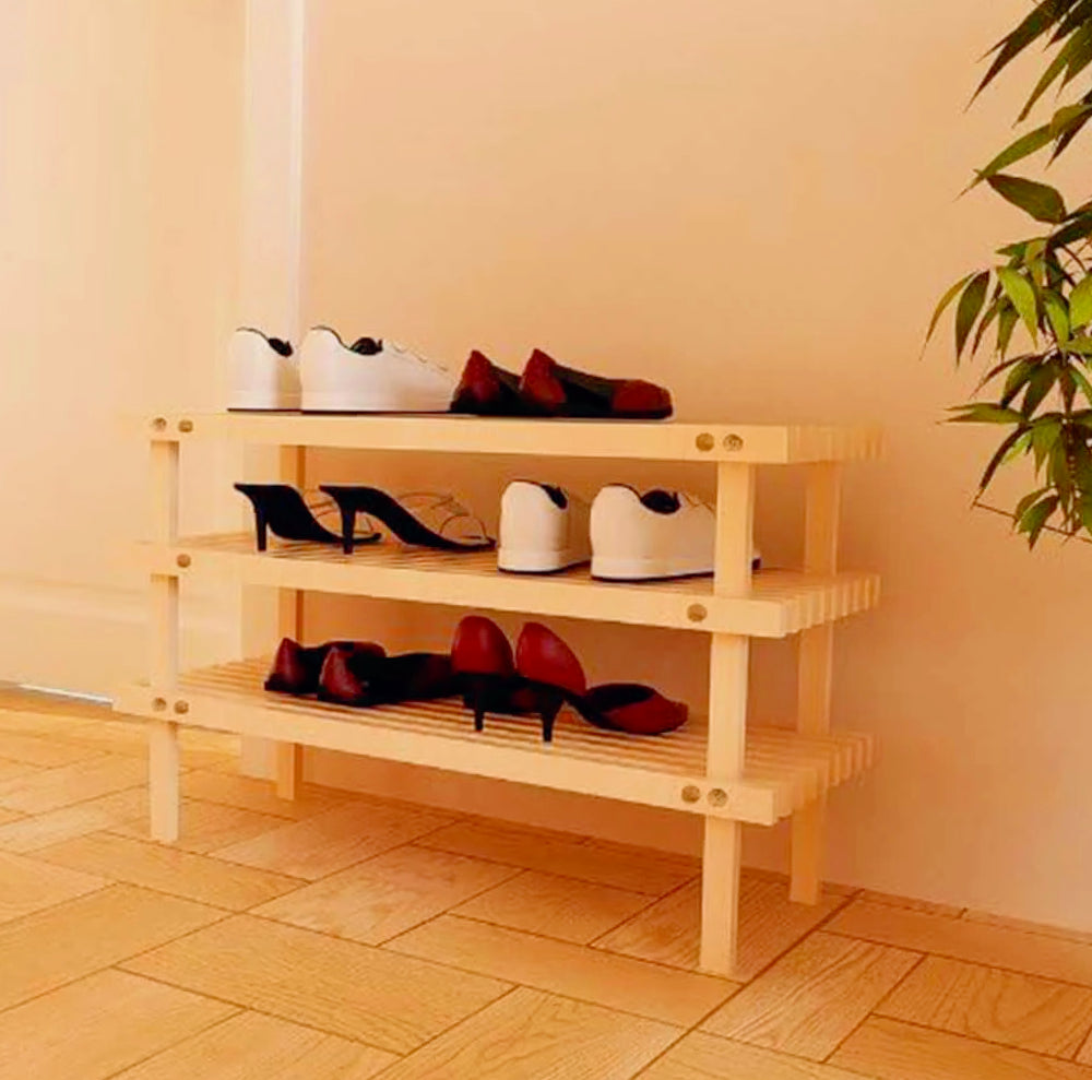 Scaffale scarpiera 3 ripiani in legno impilabile salvaspazio organizer - ambraled