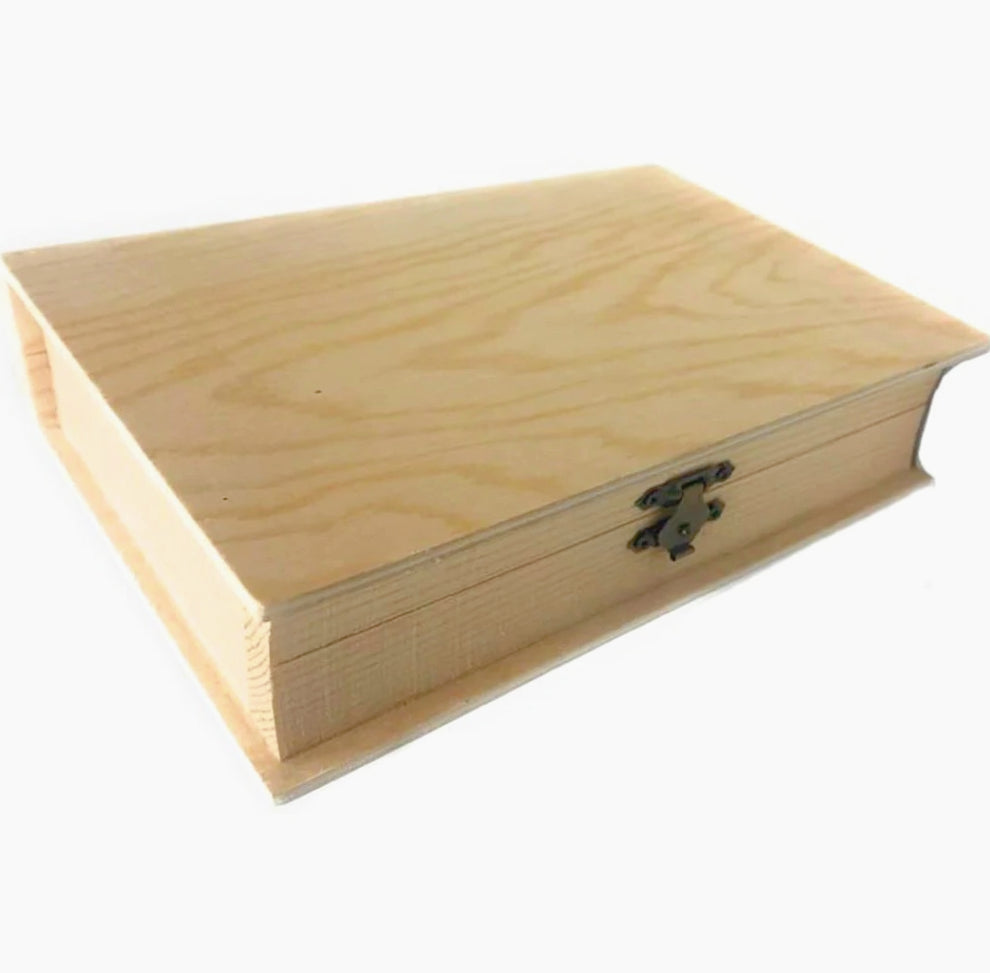 Scatola a forma di libro in legno per decoupage, gioielli e minuterie - ambraled