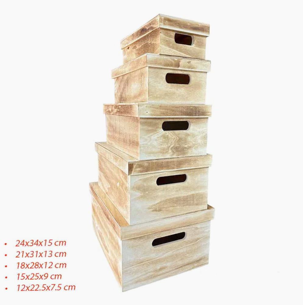 Scatole in legno con coperchio 5 pezzi per decoupage - ambraled