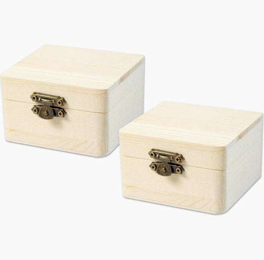 Set 2 scatole in legno quadrate con chiusura a clip, per decoupage - ambraled