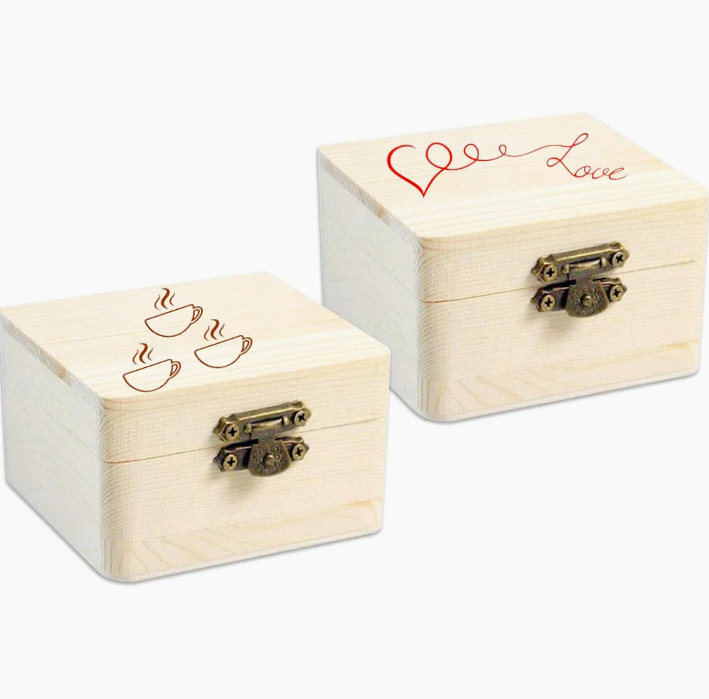 Set 2 scatole in legno quadrate con chiusura a clip, per decoupage - ambraled