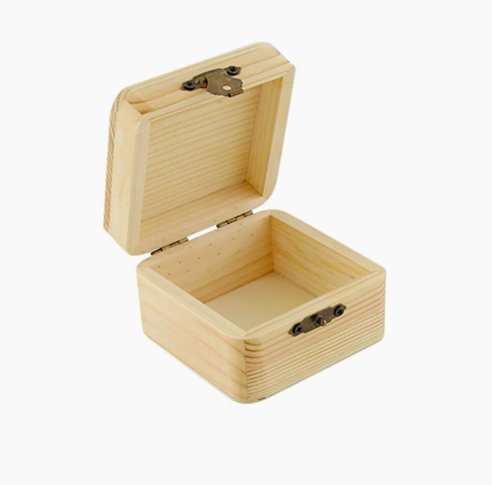 Set 2 scatole in legno quadrate con chiusura a clip, per decoupage - ambraled