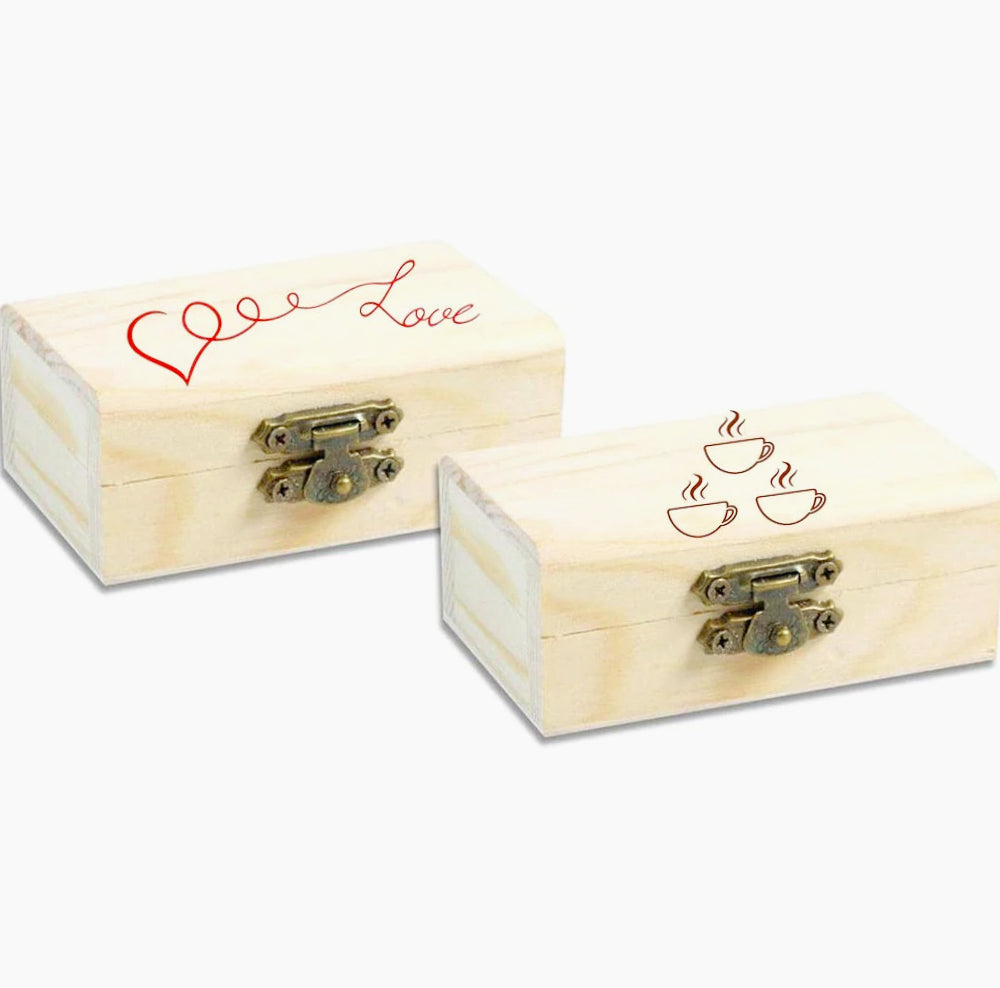 Set 2 scatole in legno rettangolari con chiusura a clip, per decoupage - ambraled