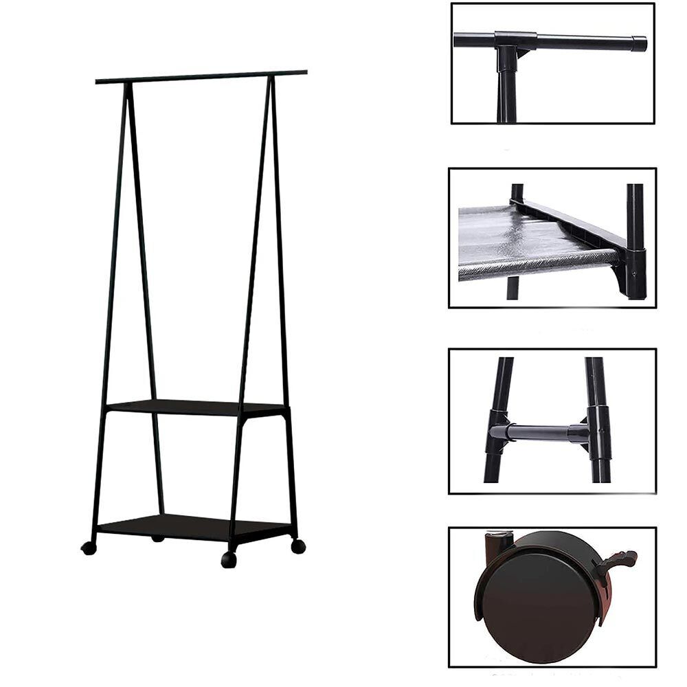 Stand appendiabiti in metallo con ruote 2 ripiani 160X55X42 cm - ambraled