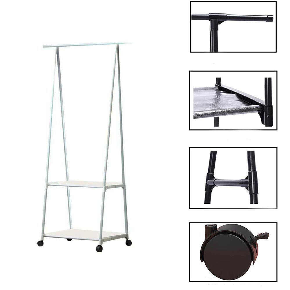 Stand appendiabiti in metallo con ruote 2 ripiani 160X55X42 cm - ambraled