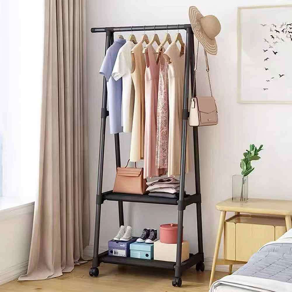 Stand appendiabiti in metallo con ruote 2 ripiani 160X55X42 cm - ambraled