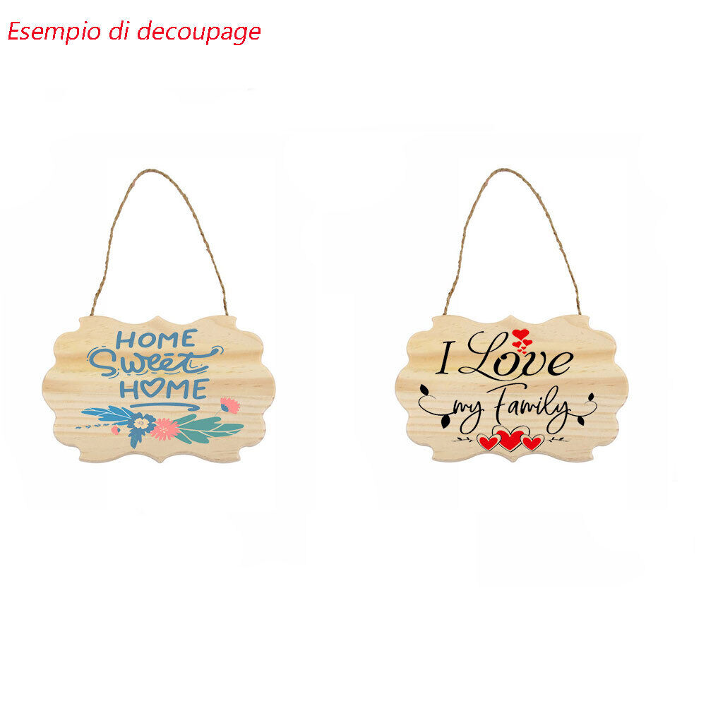 Targhetta vignetta in legno 2PZ con corda in canapa da decoupage - ambraled