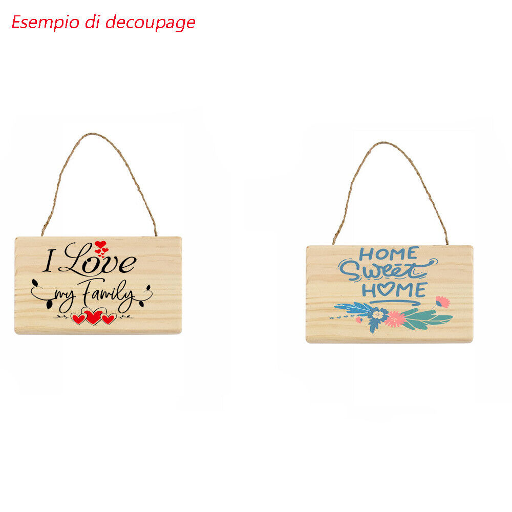 Targhetta rettangolo in legno 2PZ con corda in canapa da decoupage - ambraled