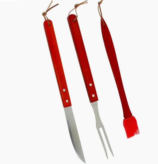 3 Accessori Barbecue – Coltello, Forchettone e Pennello in Silicone (Acciaio Inox) - ambraled