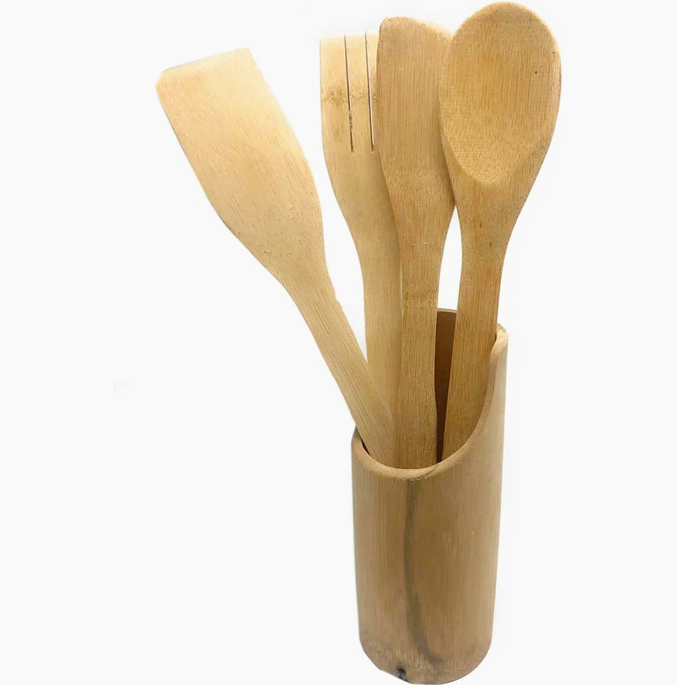 Set di 4 utensili da cucina in legno: mestolo, cucchiaio, spatola e forchetta - ambraled
