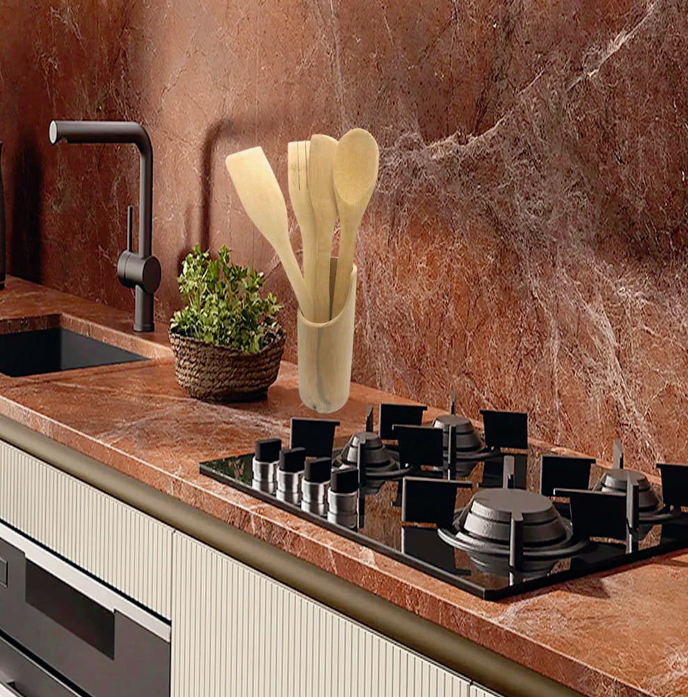 Set di 4 utensili da cucina in legno: mestolo, cucchiaio, spatola e forchetta - ambraled
