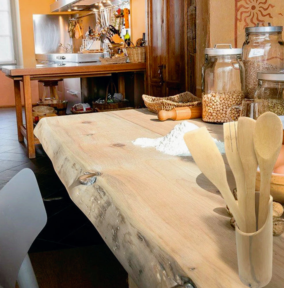 Set di 4 utensili da cucina in legno: mestolo, cucchiaio, spatola e forchetta - ambraled