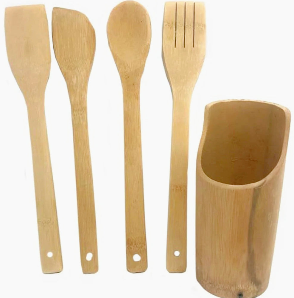 Set di 4 utensili da cucina in legno: mestolo, cucchiaio, spatola e forchetta - ambraled