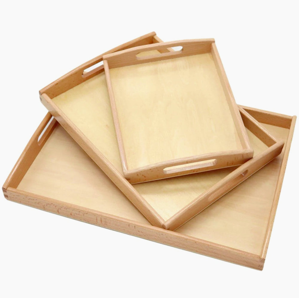 Set 3 vassoi in legno grezzo rettangolari con manici, per decoupage - ambraled