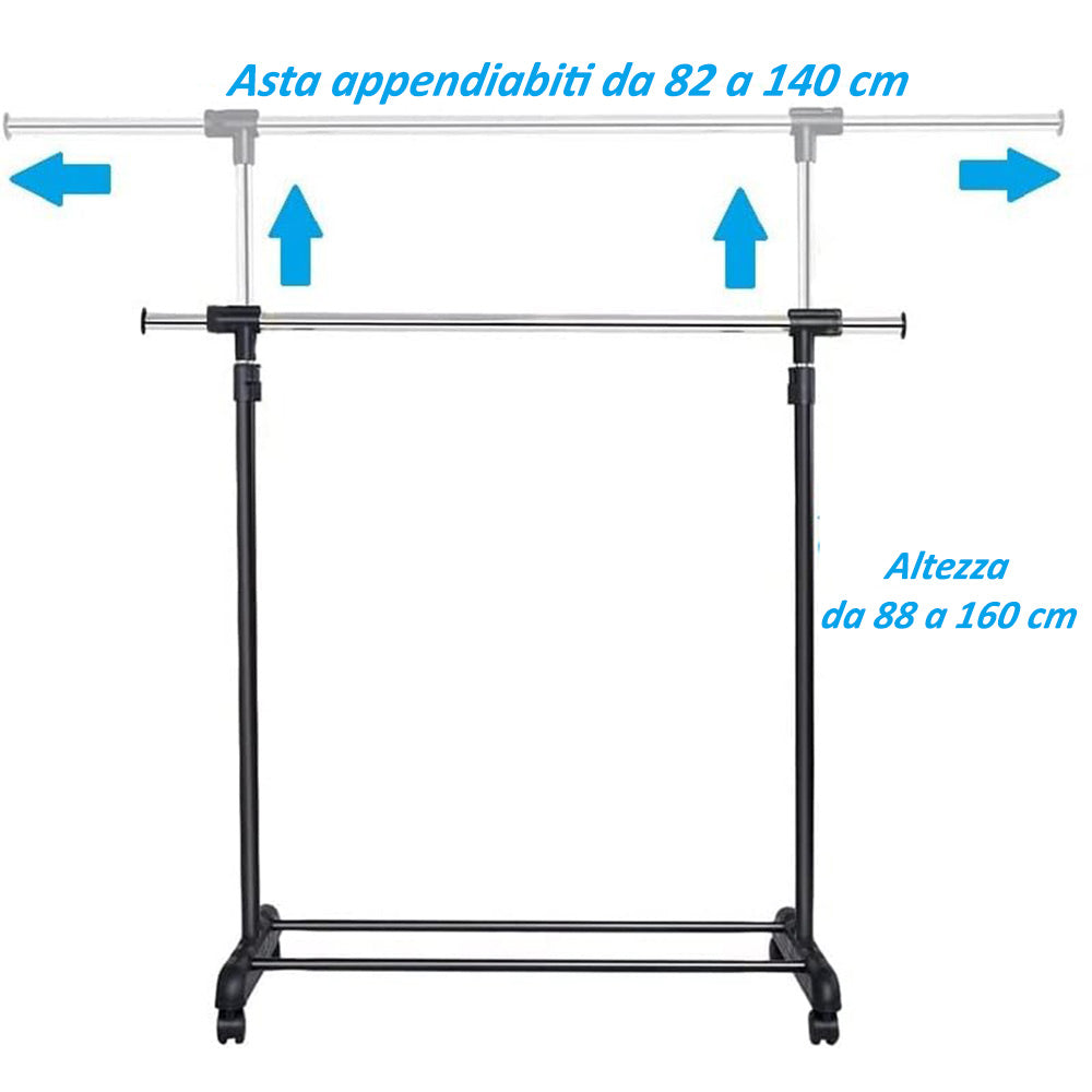 Stand appendiabiti regolabile telescopico con ruote stender abiti - ambraled