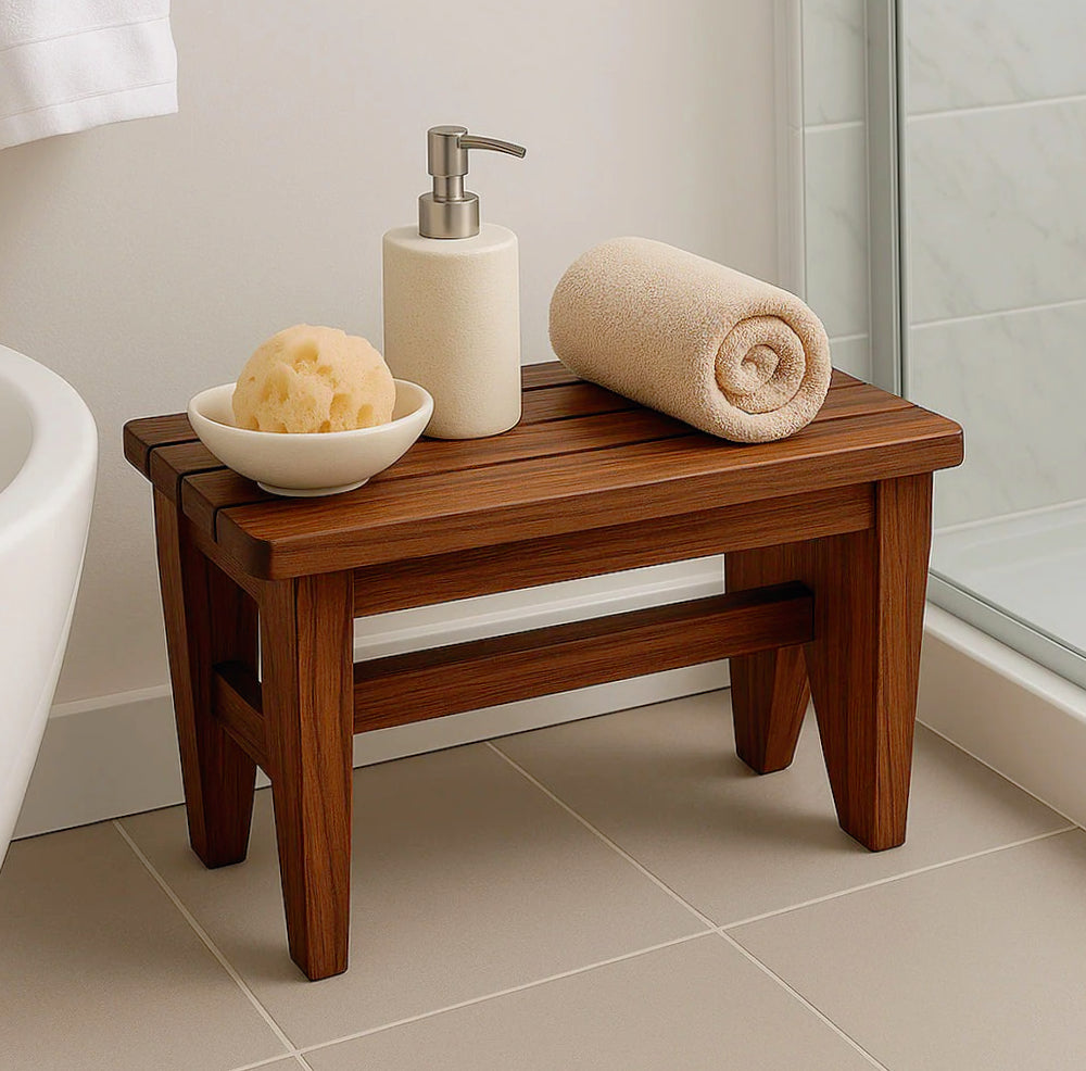 Sgabello legno multiuso 35x14x17 cm per bagno con portaoggetti - ambraled