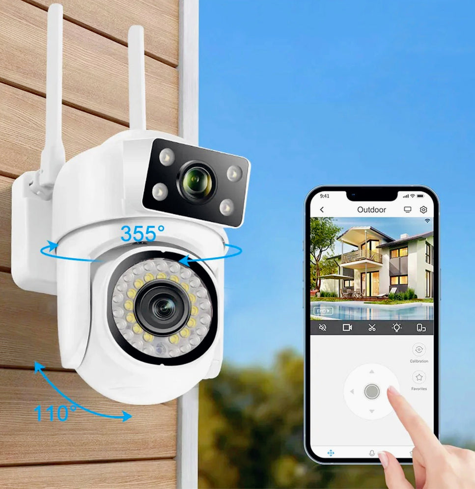 Telecamera Wi-Fi 2 obiettivi Full HD 2MPX, PTZ, 20 LED + 12 infrarossi