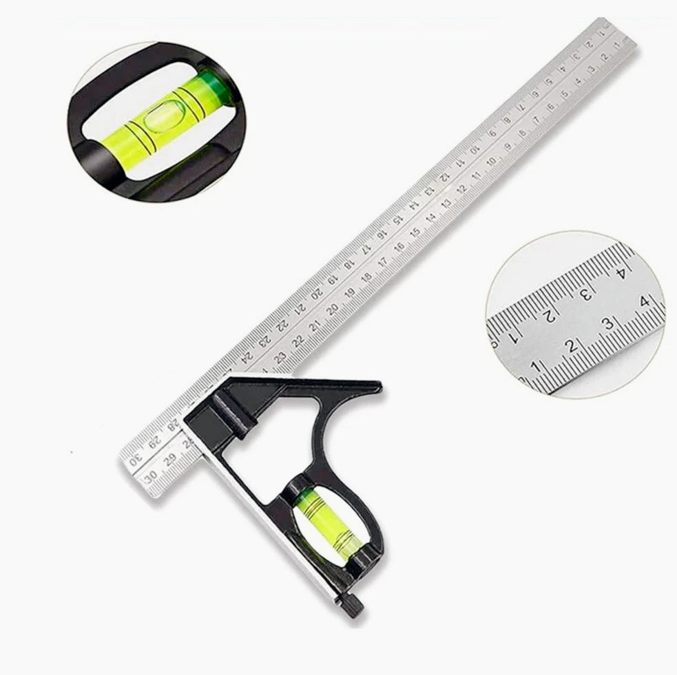 Squadra combinata 300 mm con livella – Angoli regolabili 45°-90°, precisione 12'