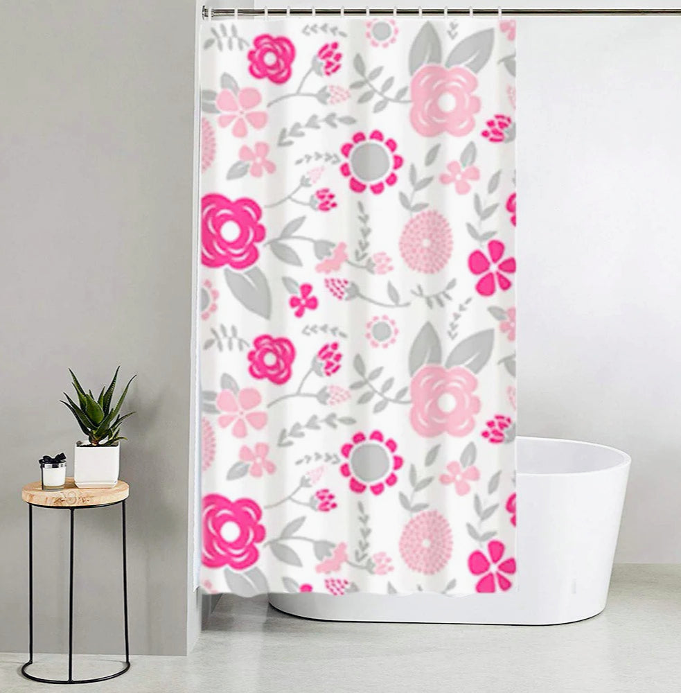 Tenda da doccia impermeabile in PVC – 180×180 cm, 12 ganci, motivo fiori rosa