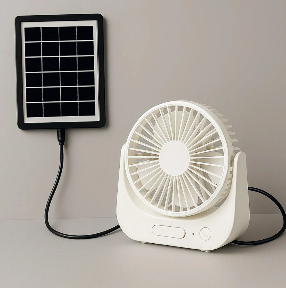 Ventilatore con pannello solare 3 velocità – Ricaricabile, ecologico e silenzioso