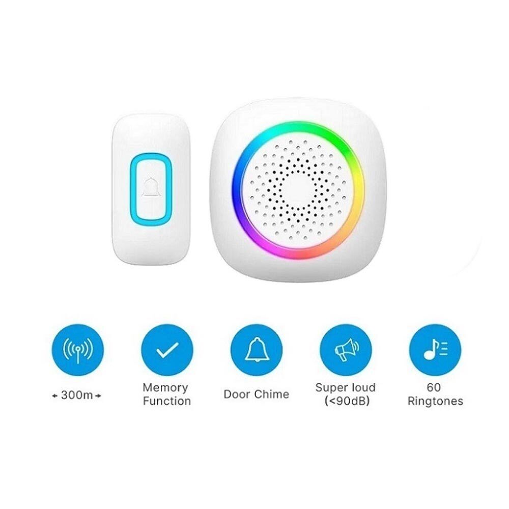 Campanello wireless 300m – 60 melodie, LED RGB, per non udenti - ambraled