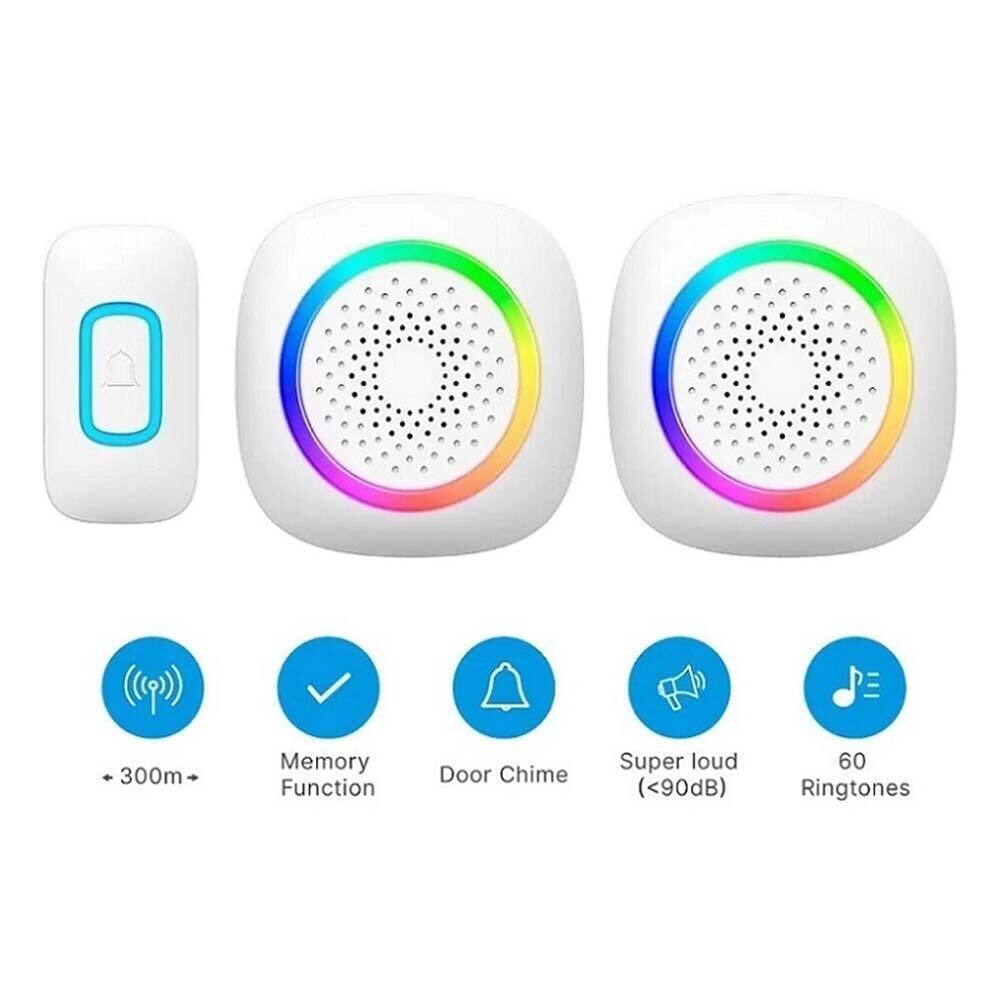 Campanello wireless 300m – 60 melodie, LED RGB, per non udenti - ambraled