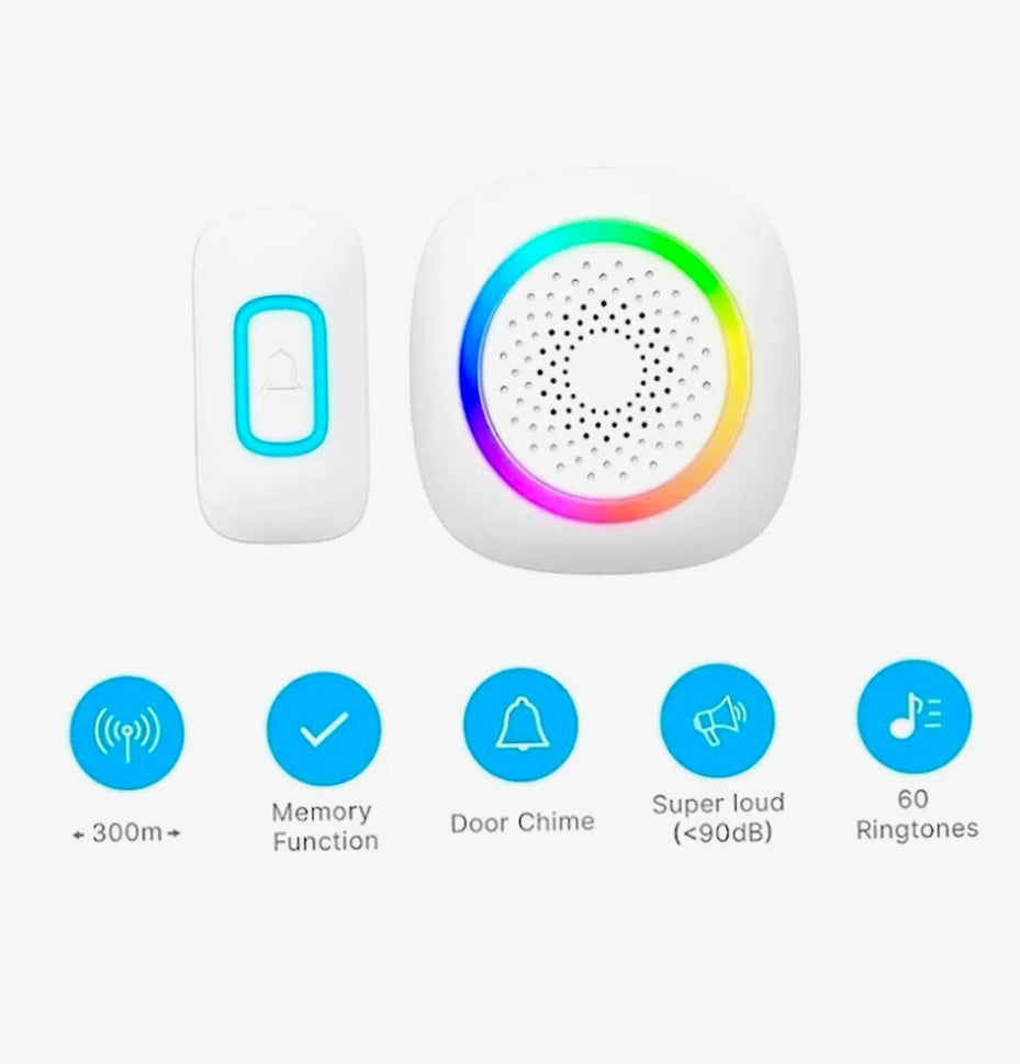 Campanello wireless 300m – 60 melodie, LED RGB, per non udenti - ambraled