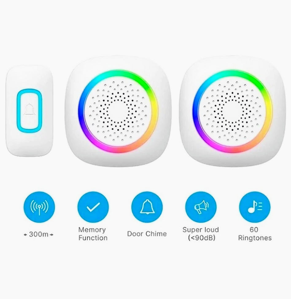 Campanello wireless 300m – 60 melodie, LED RGB, per non udenti - ambraled
