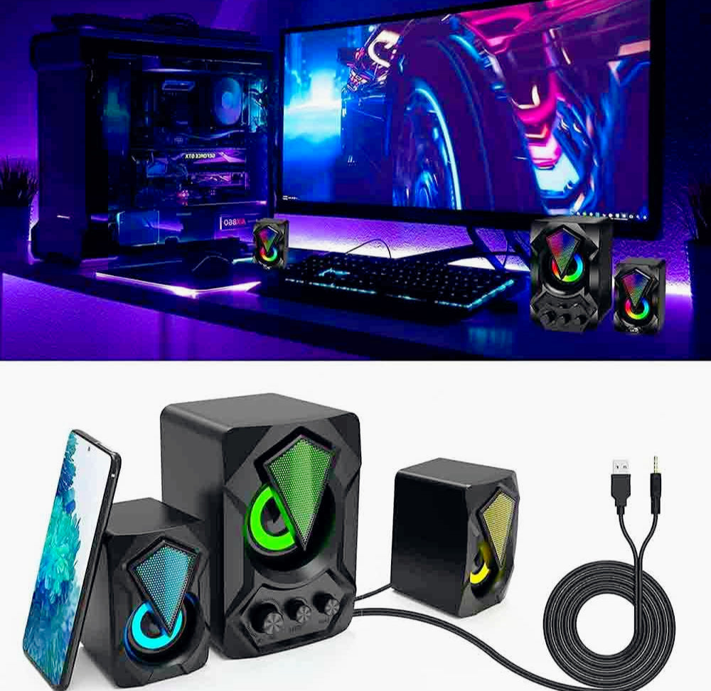 Casse speaker RGB 5+3W – USB 2.0, AUX e Jack 3.5mm - ambraled