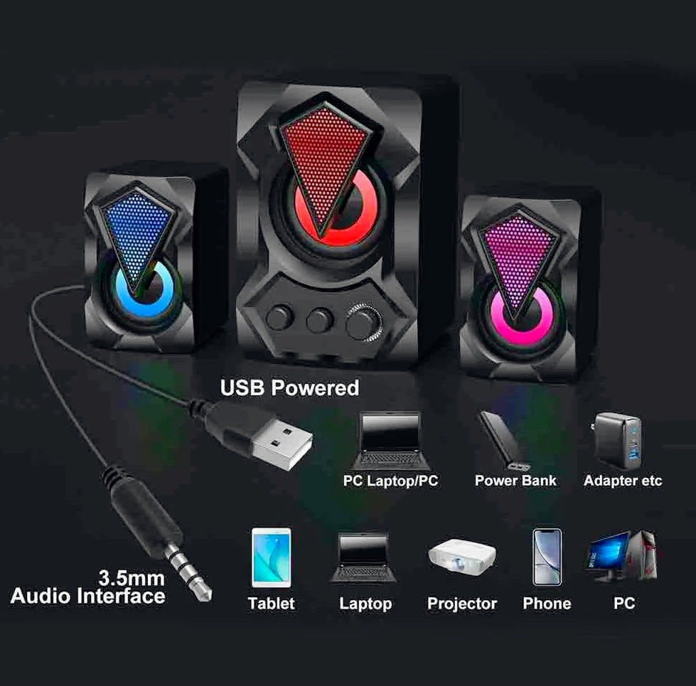 Casse speaker RGB 5+3W – USB 2.0, AUX e Jack 3.5mm - ambraled
