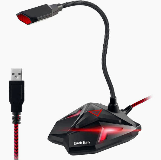 Microfono USB da tavolo – LED + jack cuffie per PC/console - ambraled
