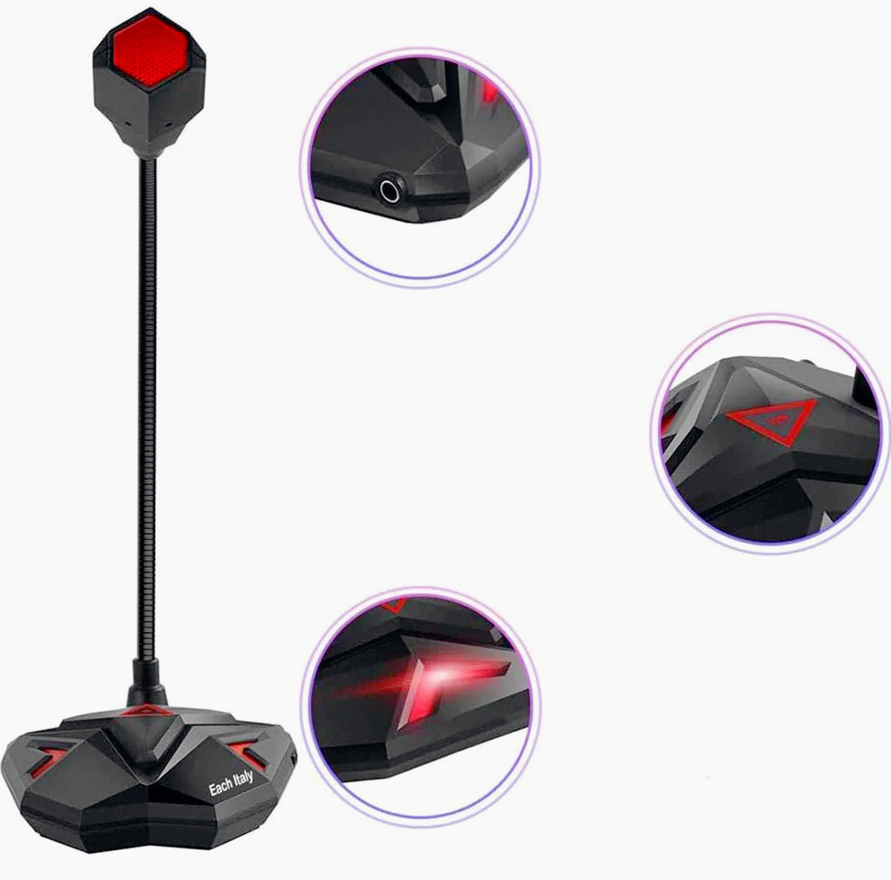 Microfono USB da tavolo – LED + jack cuffie per PC/console - ambraled