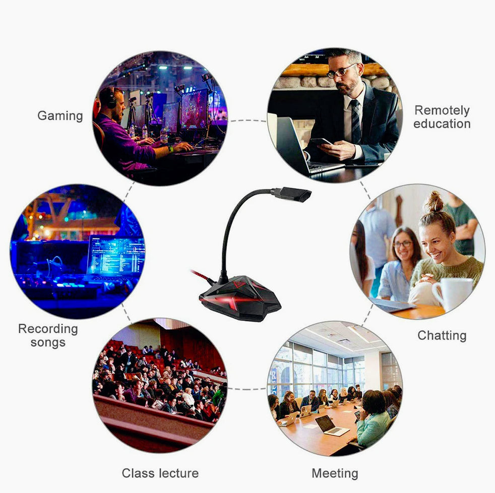 Microfono USB da tavolo – LED + jack cuffie per PC/console - ambraled