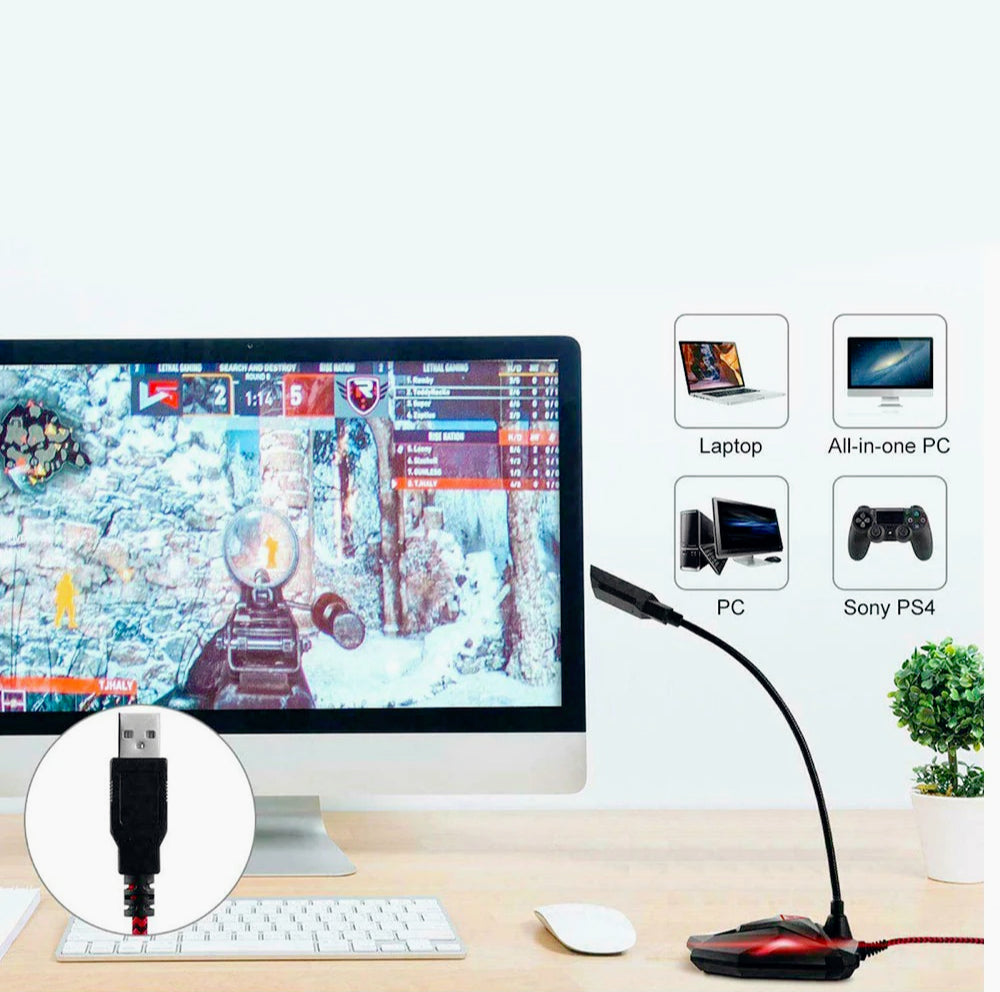 Microfono USB da tavolo – LED + jack cuffie per PC/console - ambraled