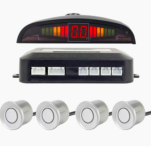 4 Sensori di Parcheggio con Display LED, Avviso Acustico e Finitura Argento - ambraled