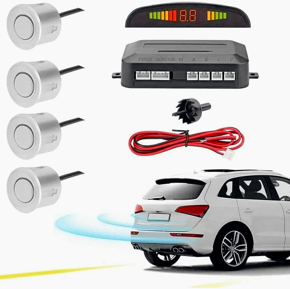 4 Sensori di Parcheggio con Display LED, Avviso Acustico e Finitura Argento - ambraled