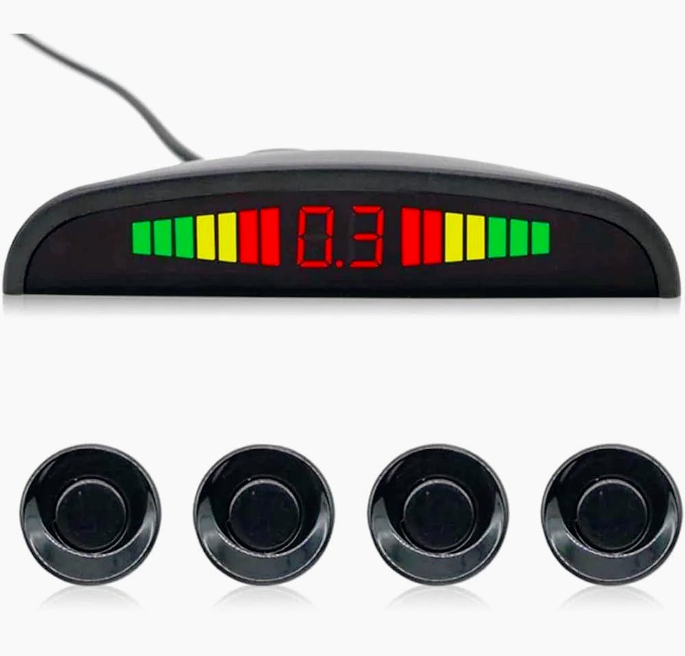 4 Sensori di Parcheggio con Display LED, Avviso Acustico e Finitura Nera - ambraled