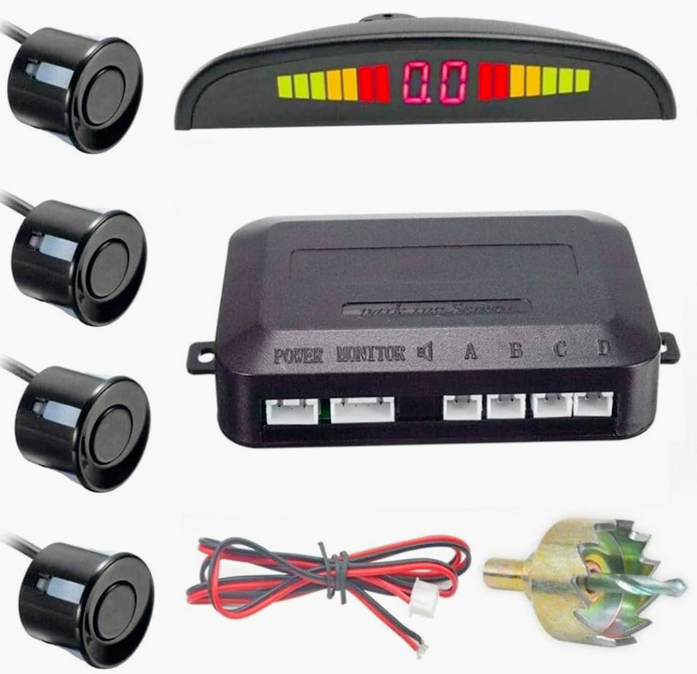 4 Sensori di Parcheggio con Display LED, Avviso Acustico e Finitura Nera - ambraled