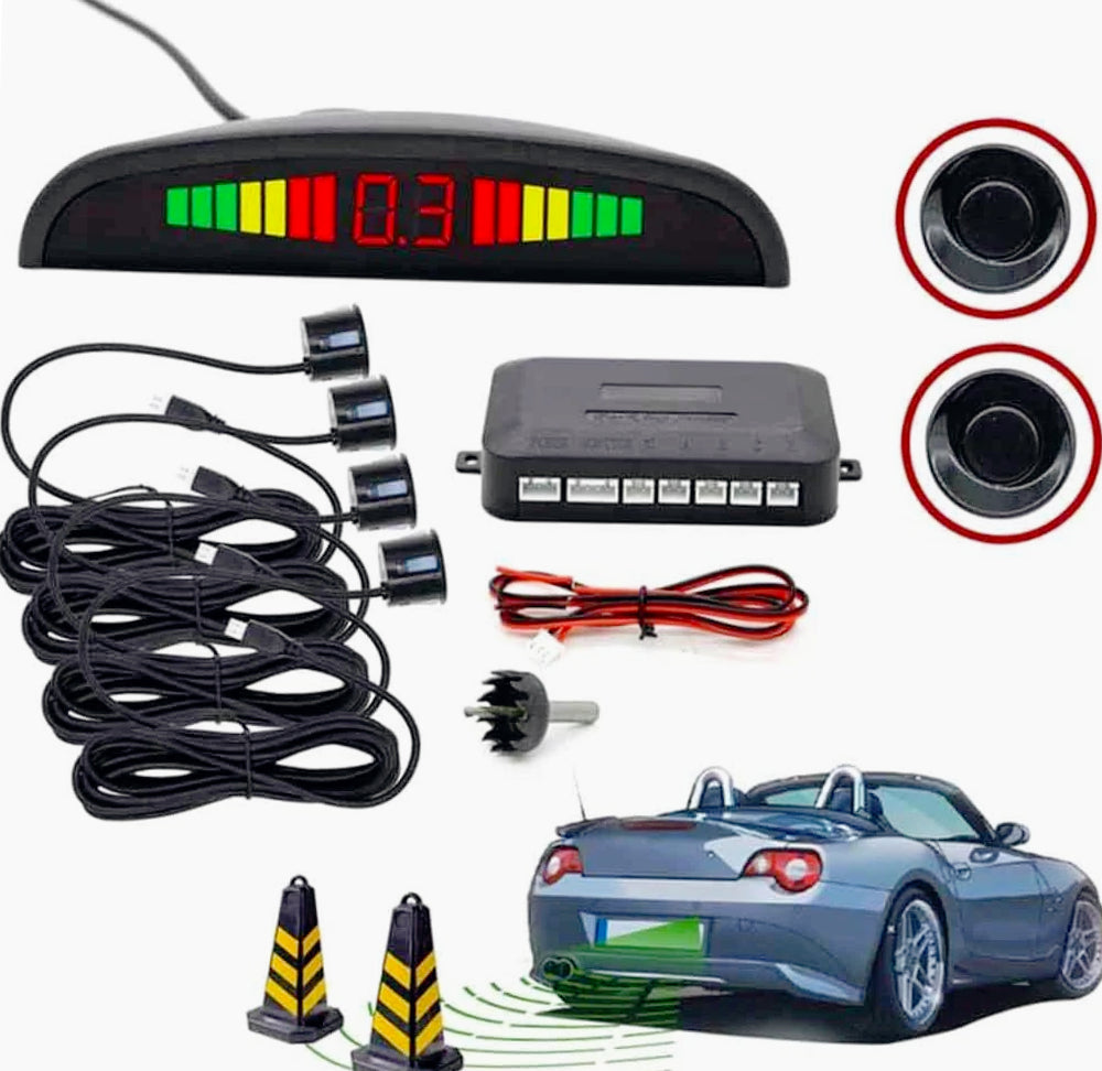 4 Sensori di Parcheggio con Display LED, Avviso Acustico e Finitura Nera - ambraled