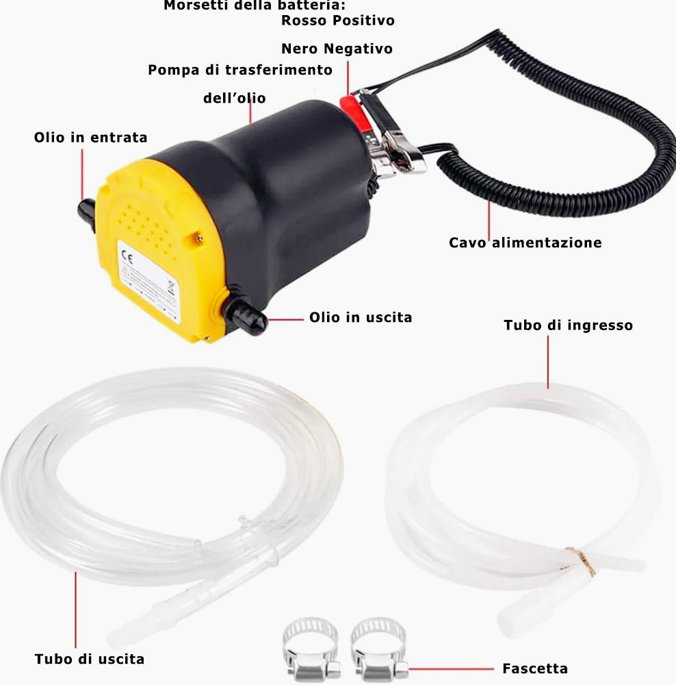 Pompa di aspirazione olio 60W 12V per auto e moto - ambraled