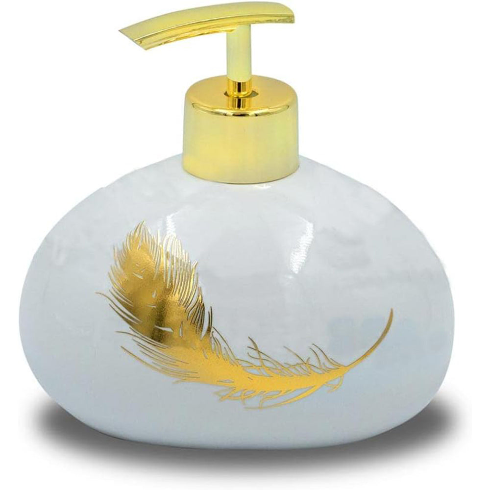 Accessori Bagno Oro – Dispenser Sapone, Portabicchieri e Scopino Piuma - ambraled