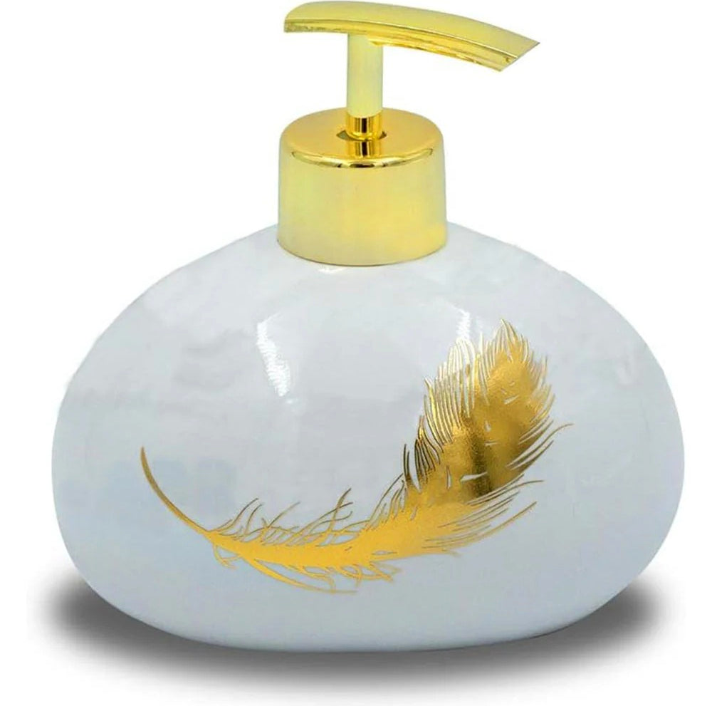 Accessori Bagno Oro – Dispenser Sapone, Portabicchieri e Scopino Piuma - ambraled