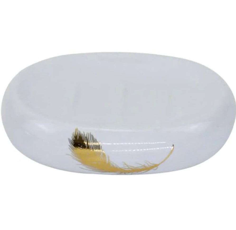 Accessori Bagno Oro – Dispenser Sapone, Portabicchieri e Scopino Piuma - ambraled