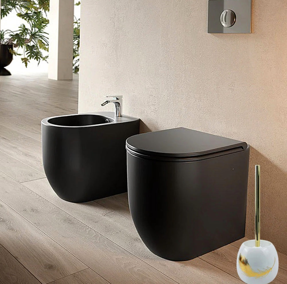 Accessori Bagno Oro – Dispenser Sapone, Portabicchieri e Scopino Piuma - ambraled